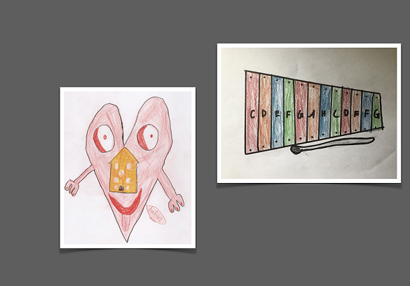 gemaltes Xylophon und Herz