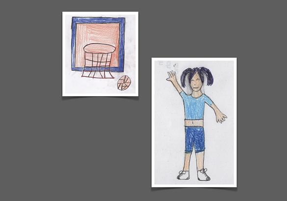 spielendes Kind auf einen Basketballkorb